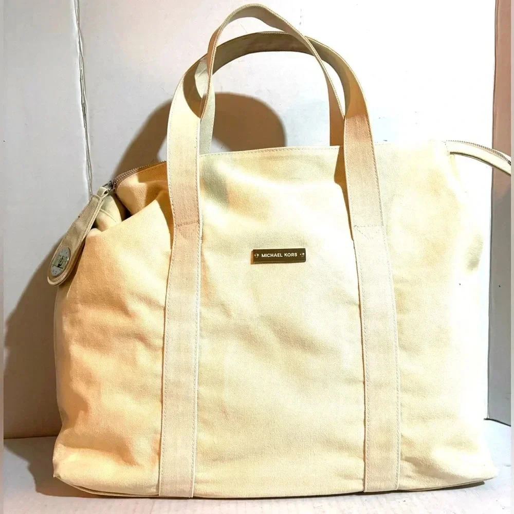 Michael kors beige canvas satchel handbag